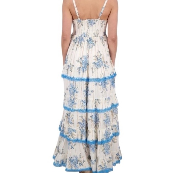 ANANTA S/M Blue Gold Metallic Lace Trim Boho Maxi Dress Made in India 25120 - Picture 2 of 11